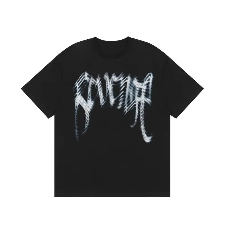 Gothic Font T-Shirt 2D Metal Effect Graphic Tee, Black Streetwear Bold Letter Print Tops for Men Women Casual men clothing