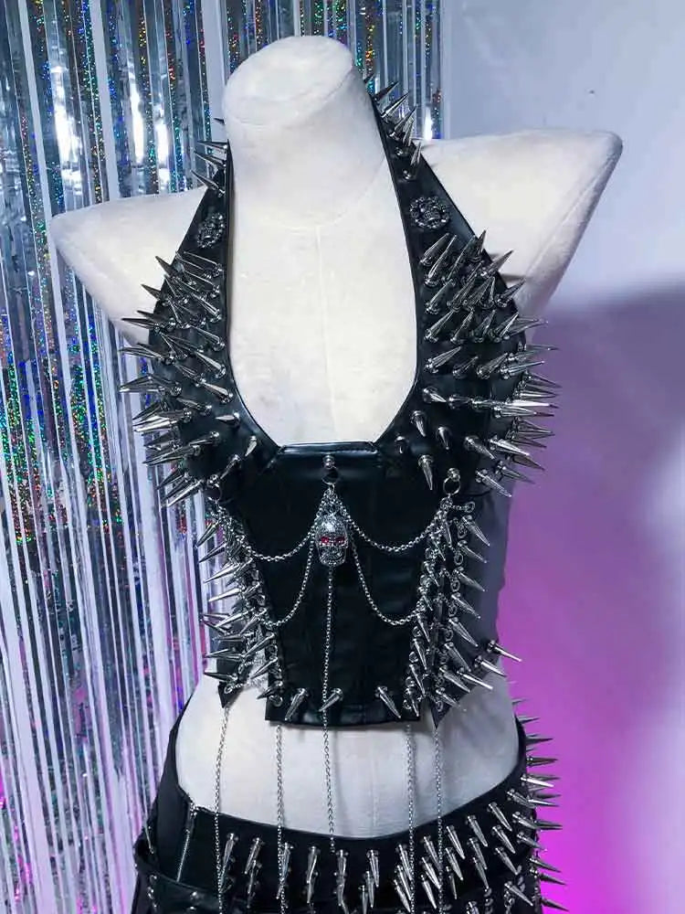 Goth Tops Gothic Tank Scene Women's with Spikes Boho 90s Spiked Emo Clothing Grunge Punk Rock Clothes Y2K T-shirt Festival Bra