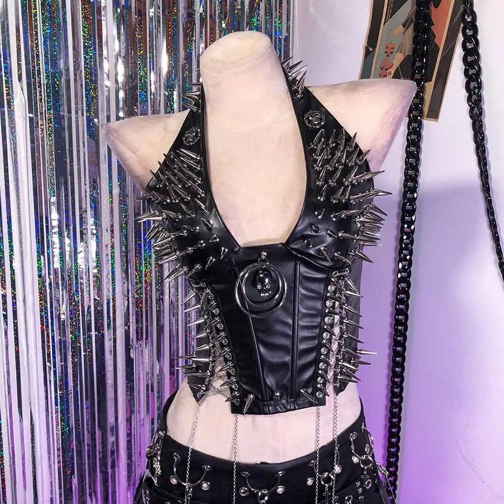 Goth Tops Gothic Tank Scene Women's with Spikes Boho 90s Spiked Emo Clothing Grunge Punk Rock Clothes Y2K T-shirt Festival Bra