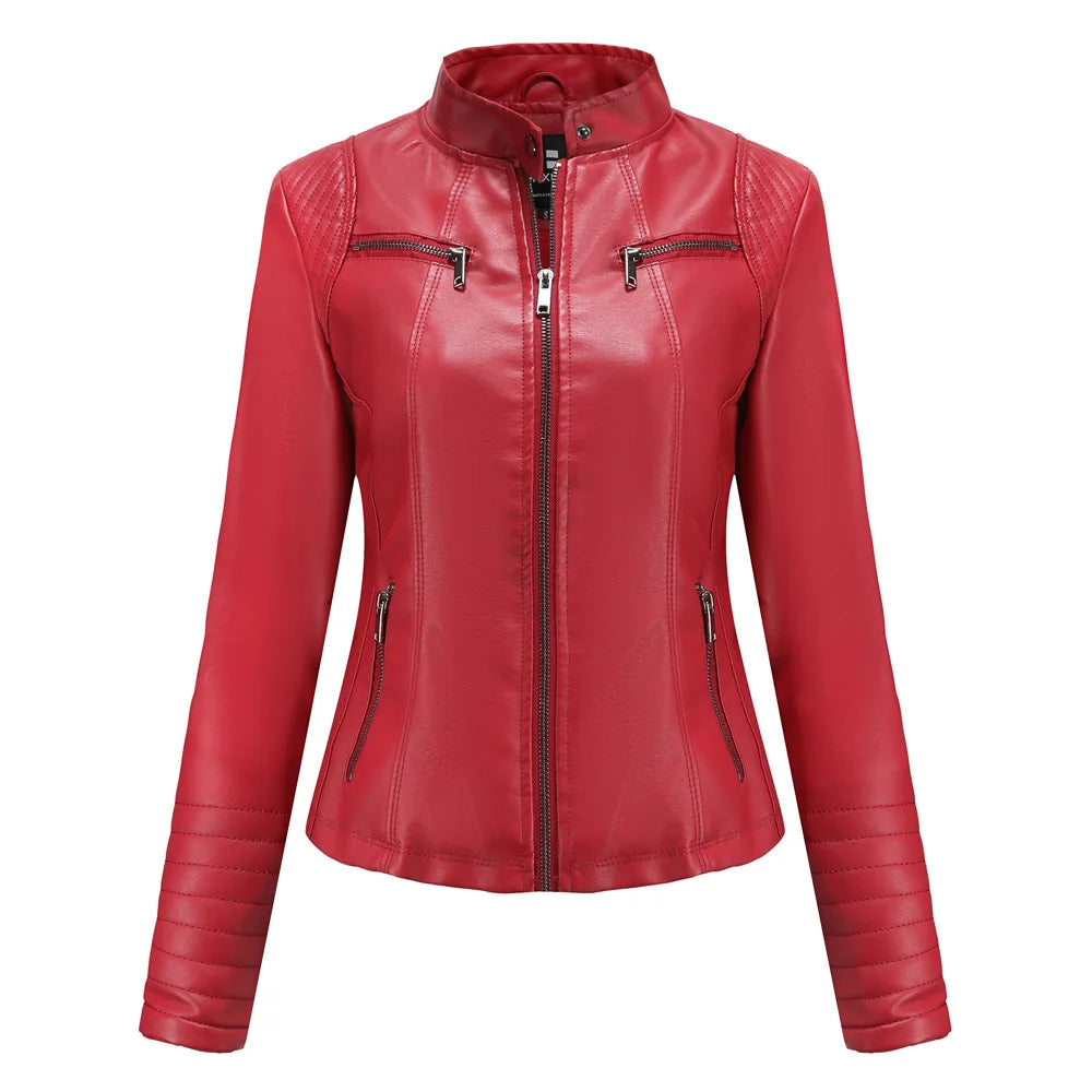 Faux Leather Motorcycle Jacket for Women, Female Coat, Moto Biker, Purple, Black,  Autumn, Spring, Fashion