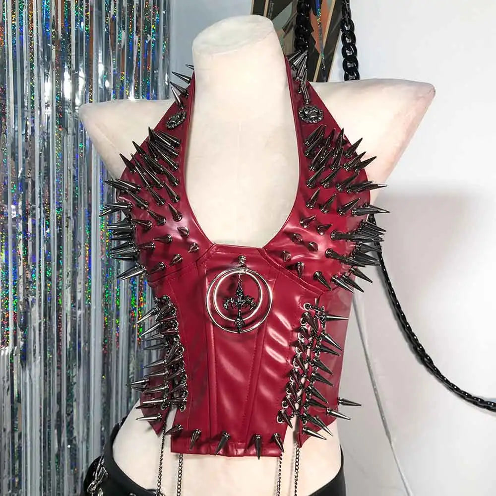 Goth Tops Gothic Tank Scene Women's with Spikes Boho 90s Spiked Emo Clothing Grunge Punk Rock Clothes Y2K T-shirt Festival Bra