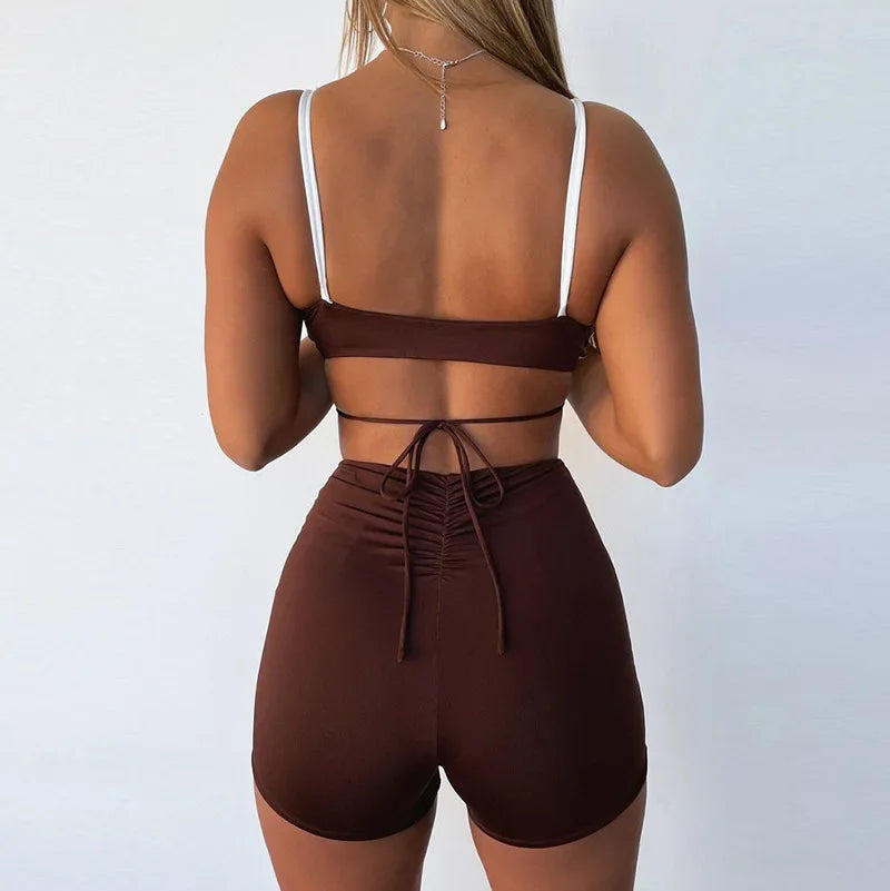 K21ST316 Fashionable Women's Clothing 2021 Summer New Suit Sexy Strapless Shorts Revealing Belly Suit From China Mainland