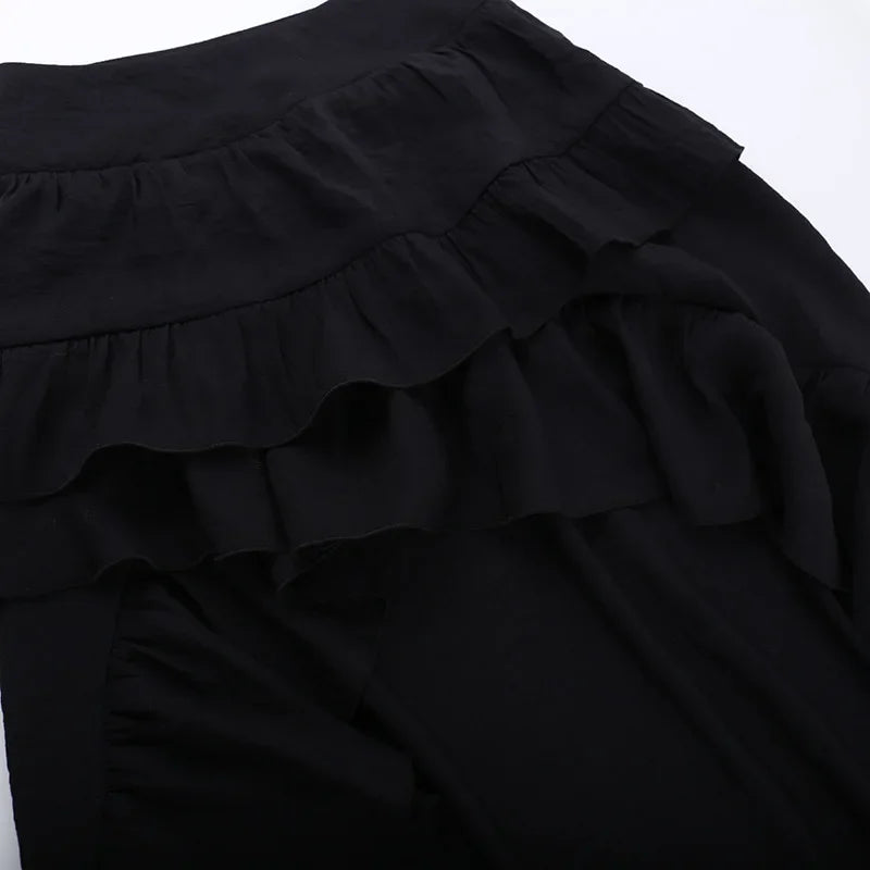 Goth Dark Kawaii Black Tiered Skirts 90S Retro Irregular Hem Party Bottoms Mall Gothic Women Fashion Dragging Skirt Alt Clothing