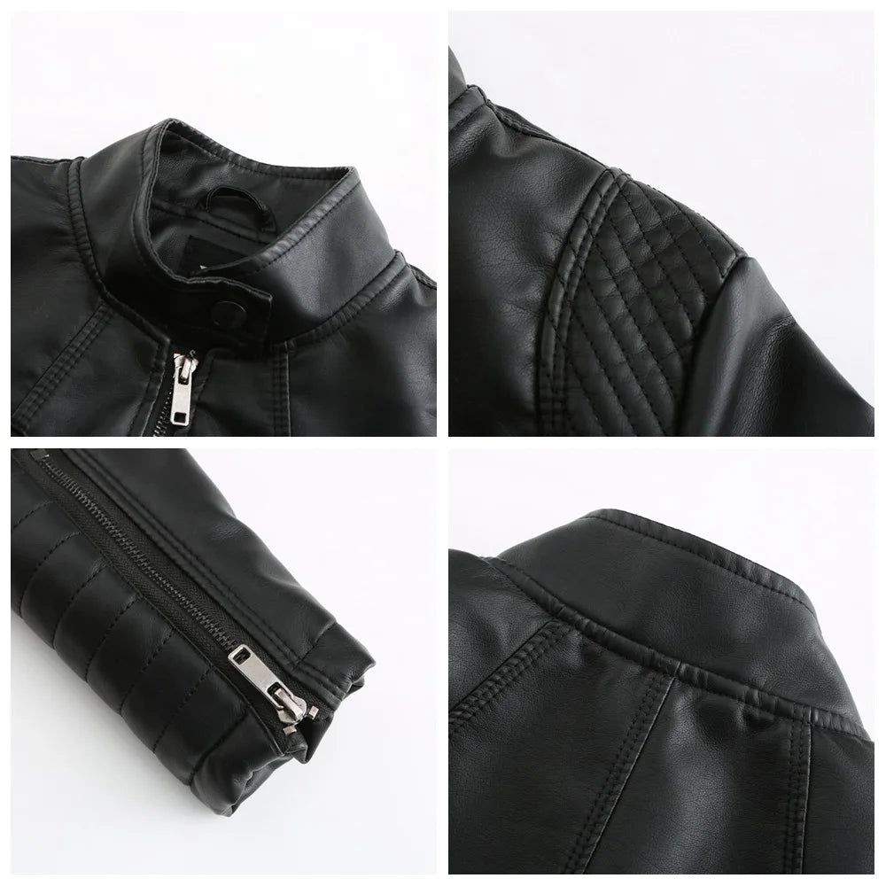 Faux Leather Motorcycle Jacket for Women, Female Coat, Moto Biker, Purple, Black,  Autumn, Spring, Fashion