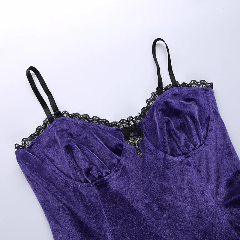 Goth Cross Sexy Purple Dress Vintage Velvet A Line Lolita Dress Aesthetic Gothic High Waist Ladies Club Party Dresses