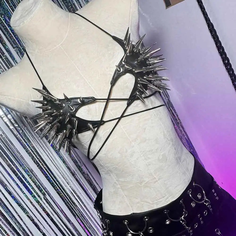Goth Top Y2K Clothes Women's Tanks Emo Clothing Gothic Crop Tops with Spikes Punk Rock Teens ALT Rave Festival Bra Grunge Vkei