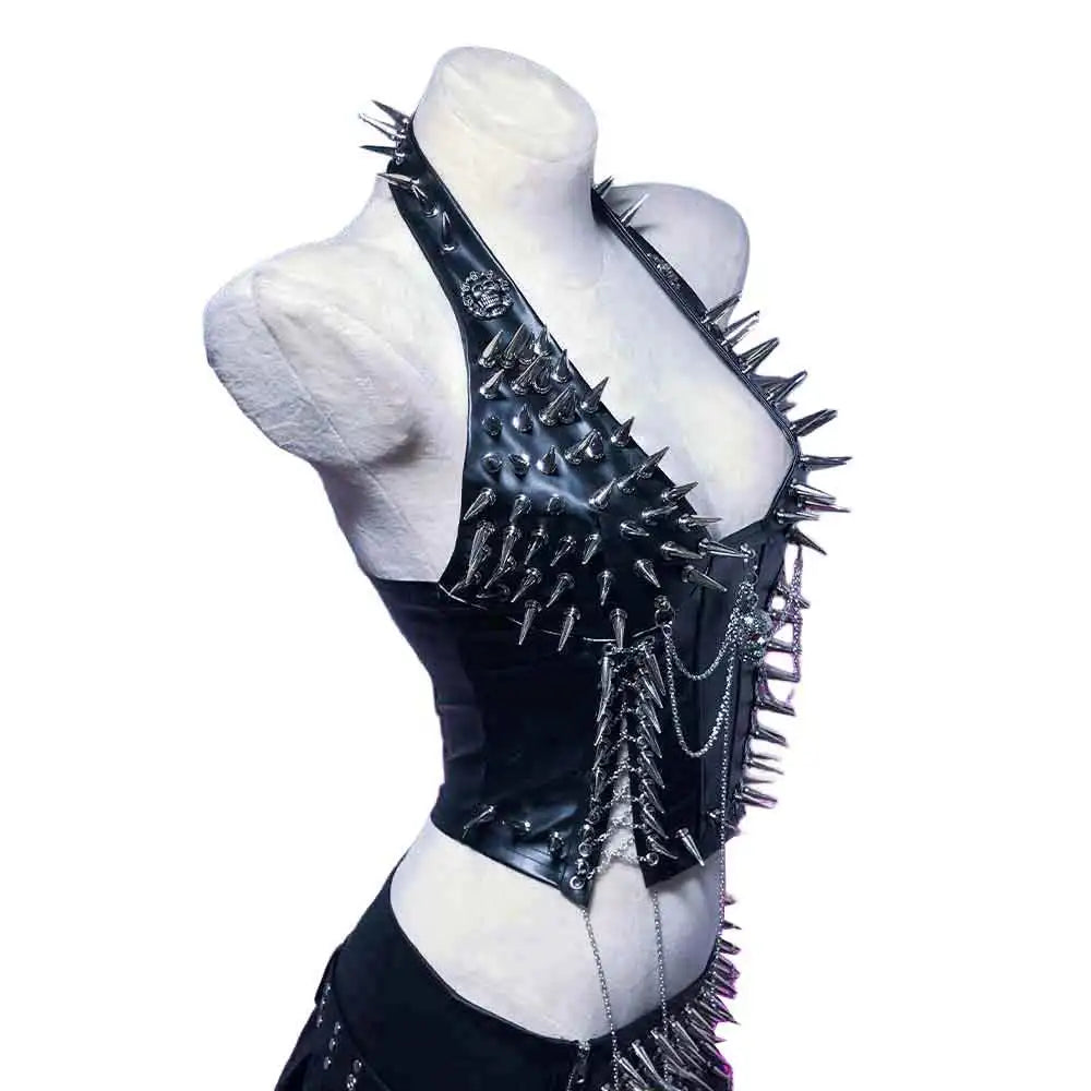 Goth Tops Gothic Tank Scene Women's with Spikes Boho 90s Spiked Emo Clothing Grunge Punk Rock Clothes Y2K T-shirt Festival Bra