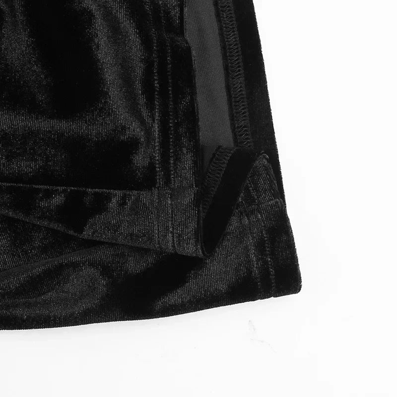 Goth Dark Elegant Evening Velvet Cheongsam Dresses Mall Gothic Lace Flare Sleeve Crop Tops Grunge Split Cut Out Partywear Dress