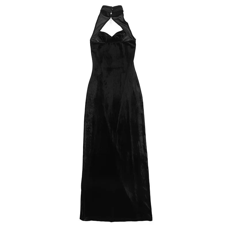 Goth Dark Elegant Evening Velvet Cheongsam Dresses Mall Gothic Lace Flare Sleeve Crop Tops Grunge Split Cut Out Partywear Dress