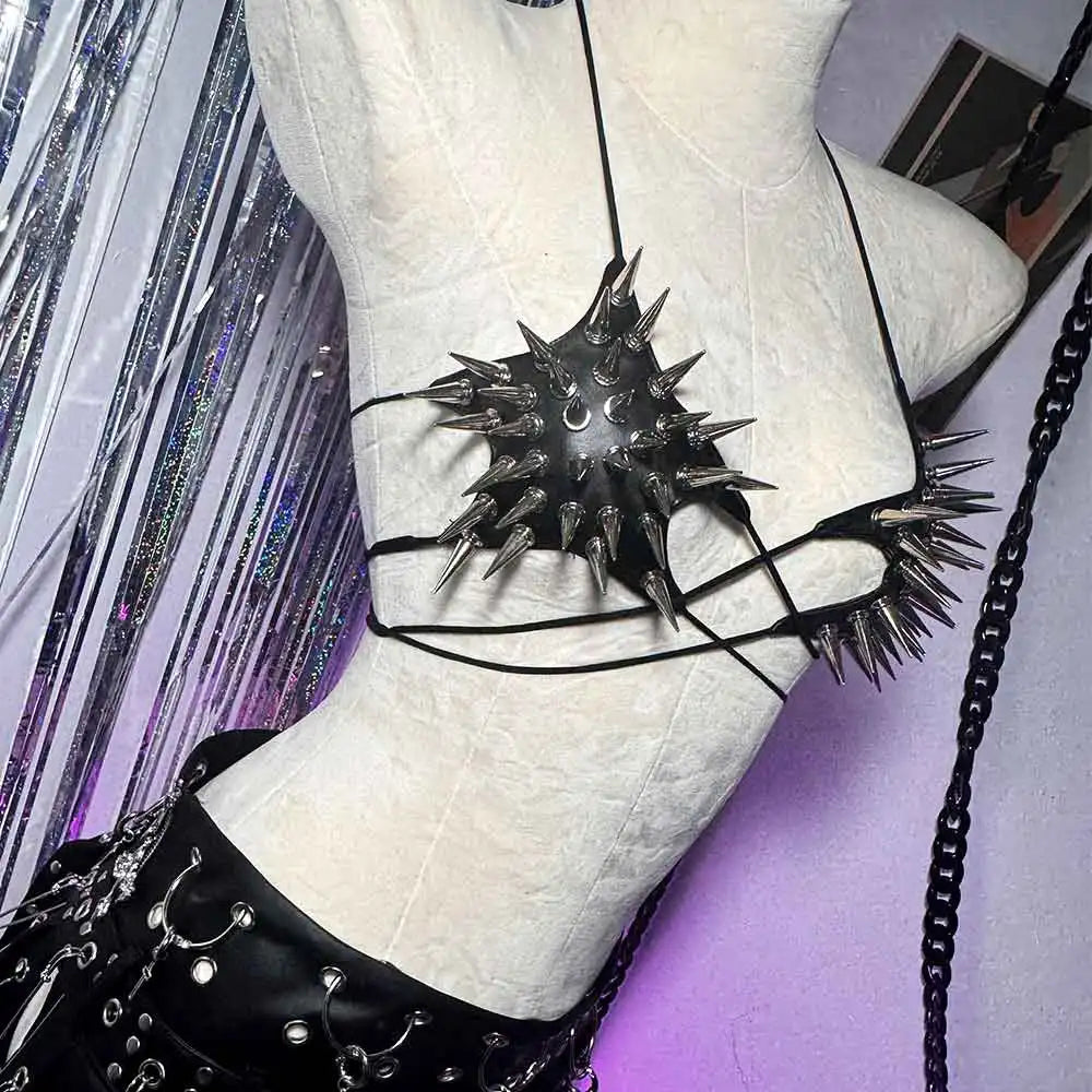 Goth Top Y2K Clothes Women's Tanks Emo Clothing Gothic Crop Tops with Spikes Punk Rock Teens ALT Rave Festival Bra Grunge Vkei