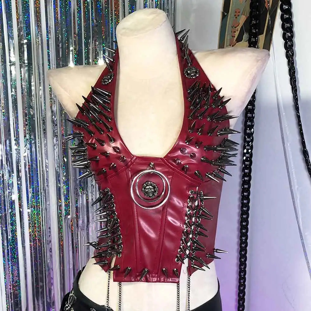 Goth Tops Gothic Tank Scene Women's with Spikes Boho 90s Spiked Emo Clothing Grunge Punk Rock Clothes Y2K T-shirt Festival Bra