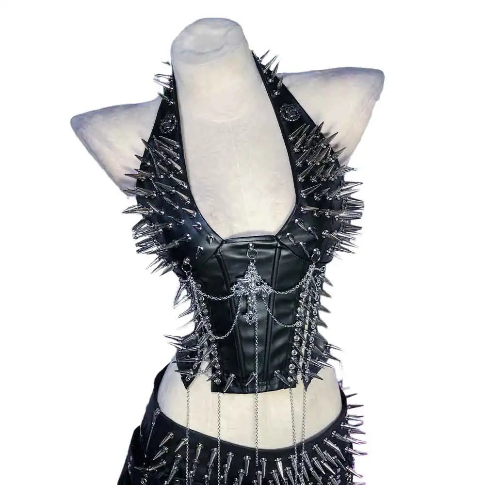 Goth Tops Gothic Tank Scene Women's with Spikes Boho 90s Spiked Emo Clothing Grunge Punk Rock Clothes Y2K T-shirt Festival Bra