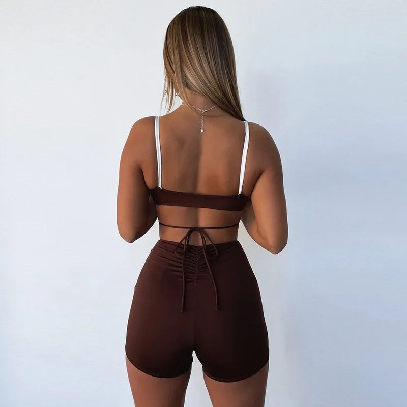 K21ST316 Fashionable Women's Clothing 2021 Summer New Suit Sexy Strapless Shorts Revealing Belly Suit From China Mainland