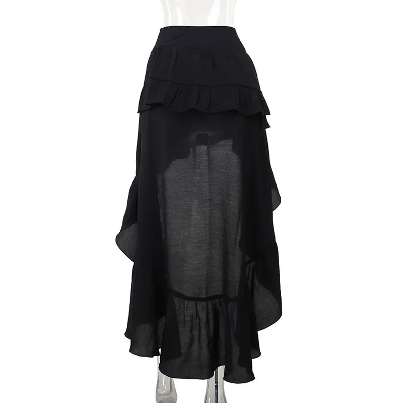 Goth Dark Kawaii Black Tiered Skirts 90S Retro Irregular Hem Party Bottoms Mall Gothic Women Fashion Dragging Skirt Alt Clothing