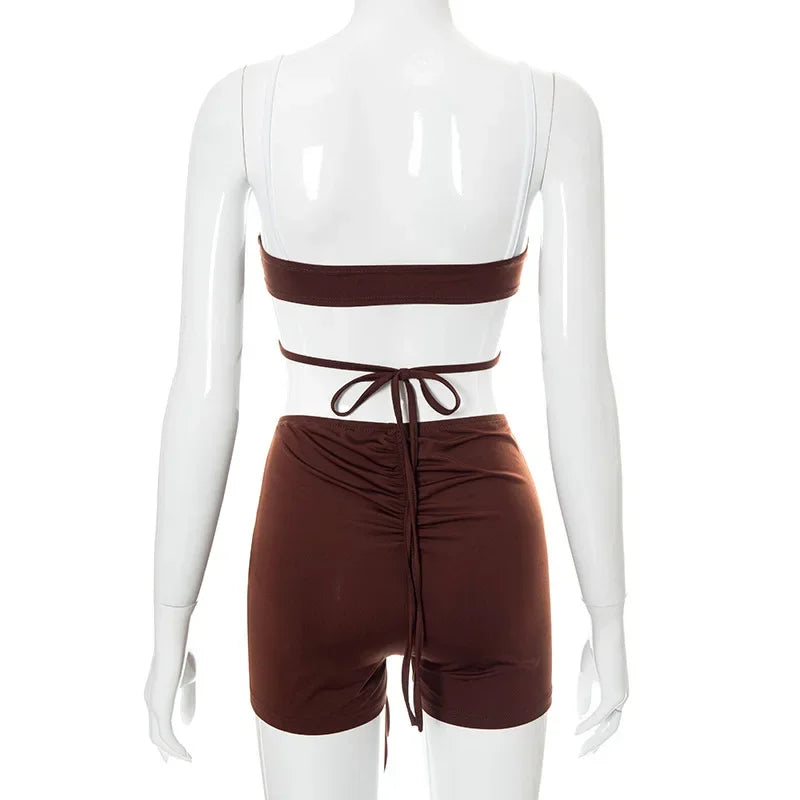 K21ST316 Fashionable Women's Clothing 2021 Summer New Suit Sexy Strapless Shorts Revealing Belly Suit From China Mainland