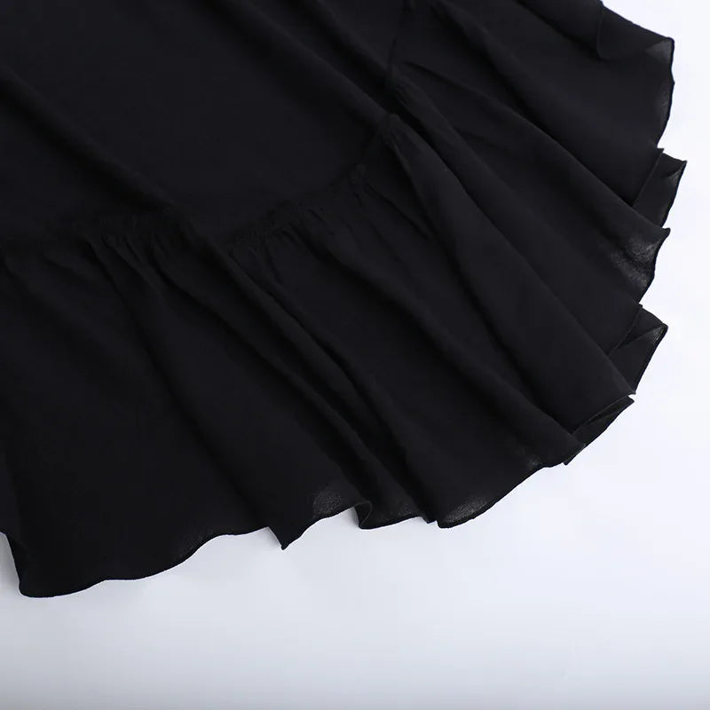 Goth Dark Kawaii Black Tiered Skirts 90S Retro Irregular Hem Party Bottoms Mall Gothic Women Fashion Dragging Skirt Alt Clothing