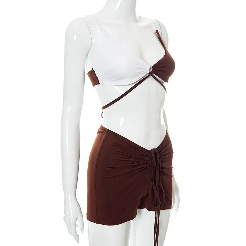 K21ST316 Fashionable Women's Clothing 2021 Summer New Suit Sexy Strapless Shorts Revealing Belly Suit From China Mainland