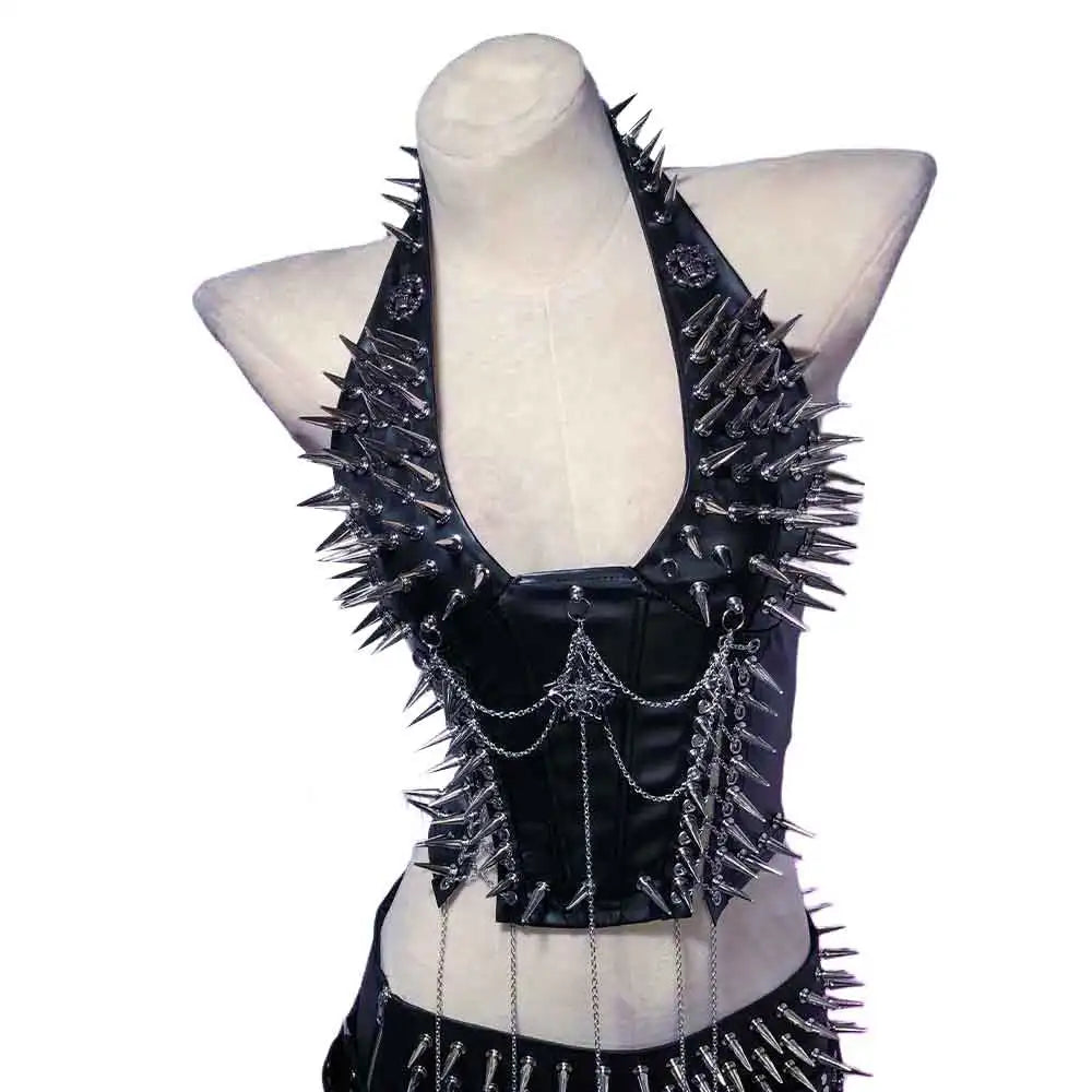 Goth Tops Gothic Tank Scene Women's with Spikes Boho 90s Spiked Emo Clothing Grunge Punk Rock Clothes Y2K T-shirt Festival Bra