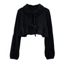 KOSAHIKI Plaid Dress Sets Women Outfits Black Lace Up Long Sleeve Cardigan Teen Girls Ruffles Sweet High Waist Sleeveless Dresse
