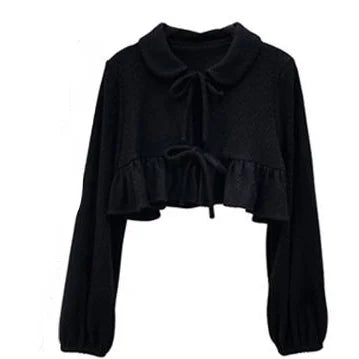 KOSAHIKI Plaid Dress Sets Women Outfits Black Lace Up Long Sleeve Cardigan Teen Girls Ruffles Sweet High Waist Sleeveless Dresse