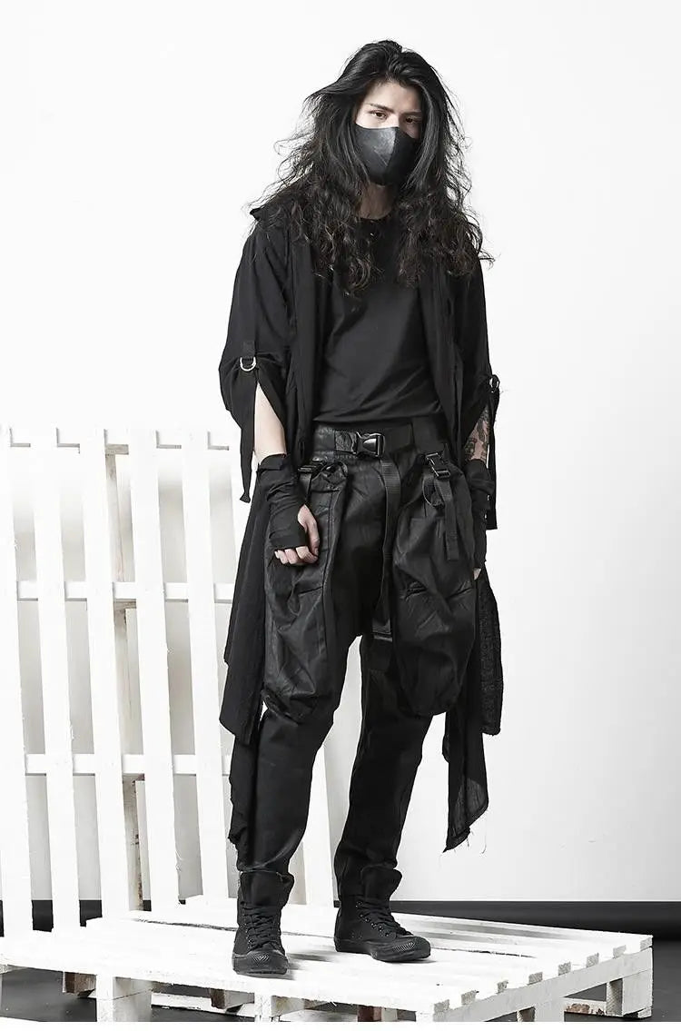 ARENS Techwear Goth Coat Men's Windbreaker Gothic Hip Hop Harajuku Dark Wear Long Cardigan Men Black Japanese Streetwear