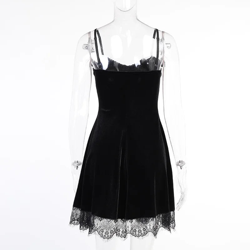 Goth Cross Sexy Purple Dress Vintage Velvet A Line Lolita Dress Aesthetic Gothic High Waist Ladies Club Party Dresses